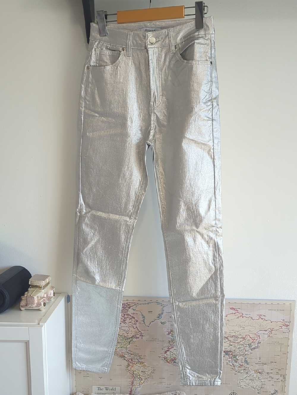 Revamped Metallic Silver High-Rise Skinny Jeans
